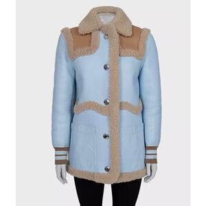 Burberry Blue Sheepskin Leather Coat UK4 XXS